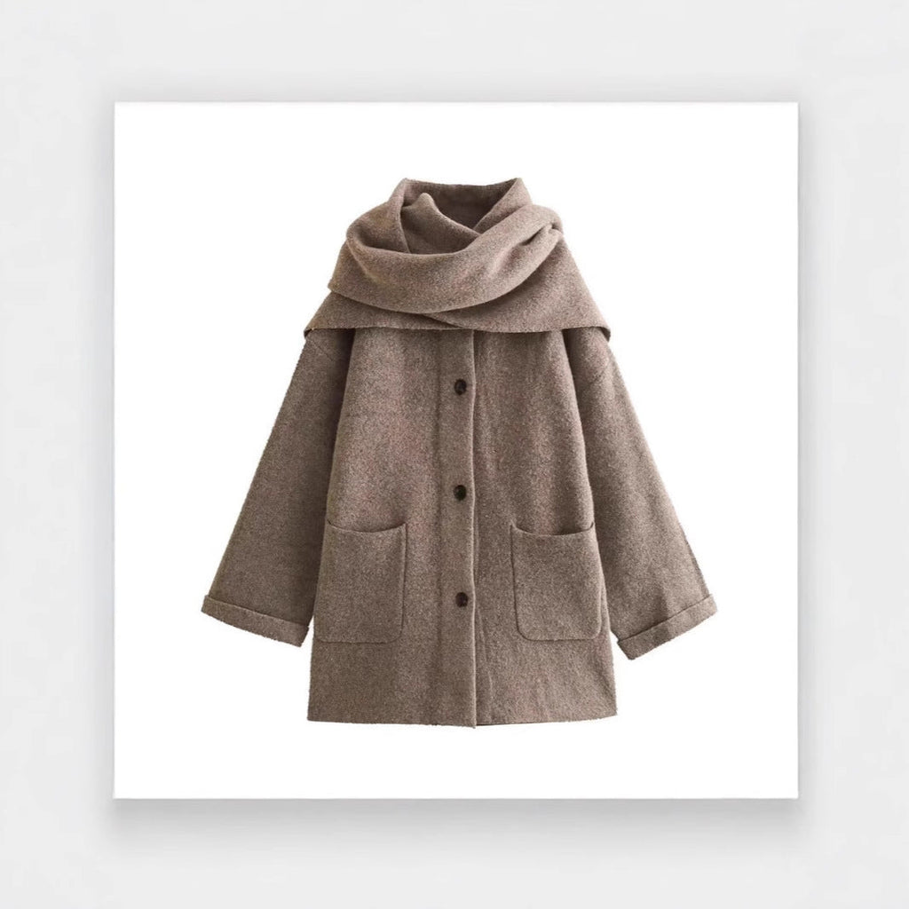 Damen elegante Oversize-Jacke aus warmer Wolle mit Taschen