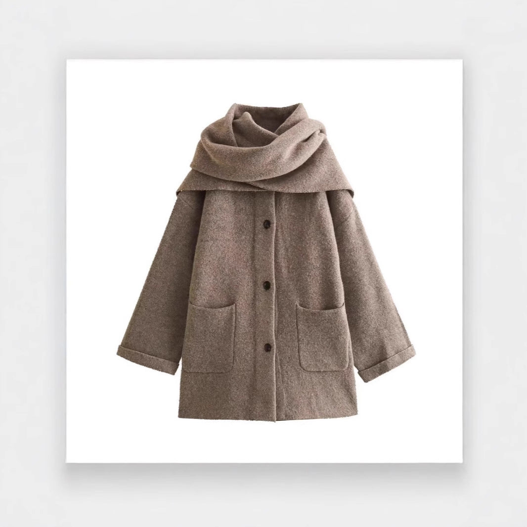 Damen elegante Oversize-Jacke aus warmer Wolle mit Taschen