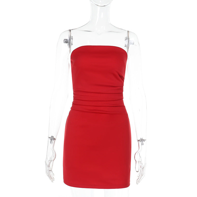 Damen ärmelloses Minikleid mit figurbetonendem Schnitt und eleganter Raffung Shopnory