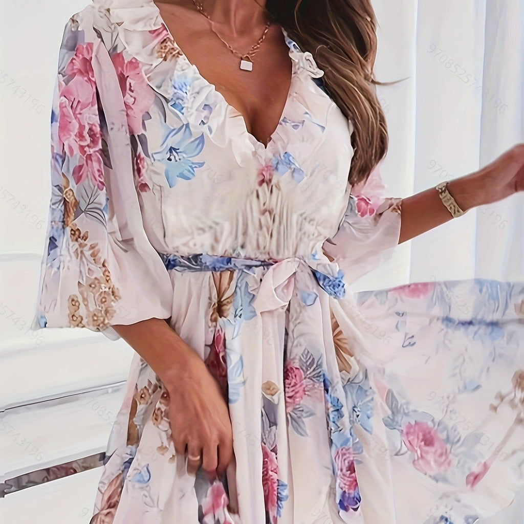Damen Blumenkleid mit Rüschen Shopnory