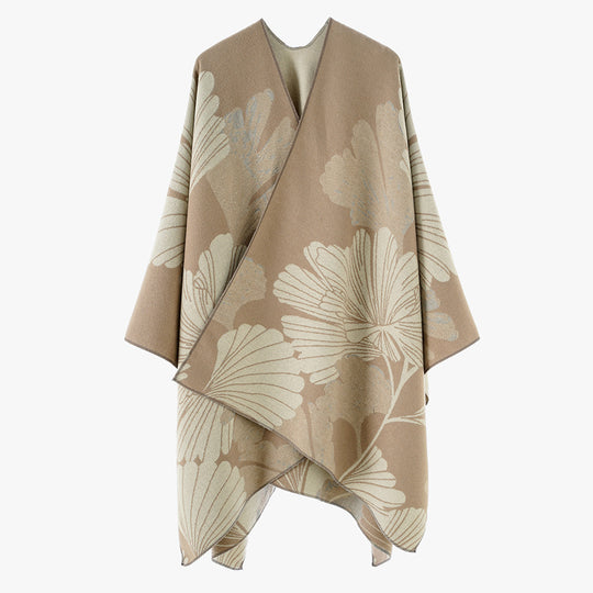 Damen Wendbarer Jacquard‑Überwurf mit großen Blattmotiven und asymmetrischem Zipfelsaum Shop Nory
