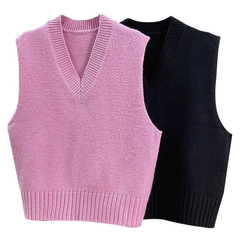 Damen Ärmellose Feinstrickweste mit V‑Ausschnitt und Rippbund Shop Nory