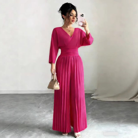Damen Maxikleid mit Wickeloberteil, Tailliertem Rippbund und Plisseerock Shop Nory
