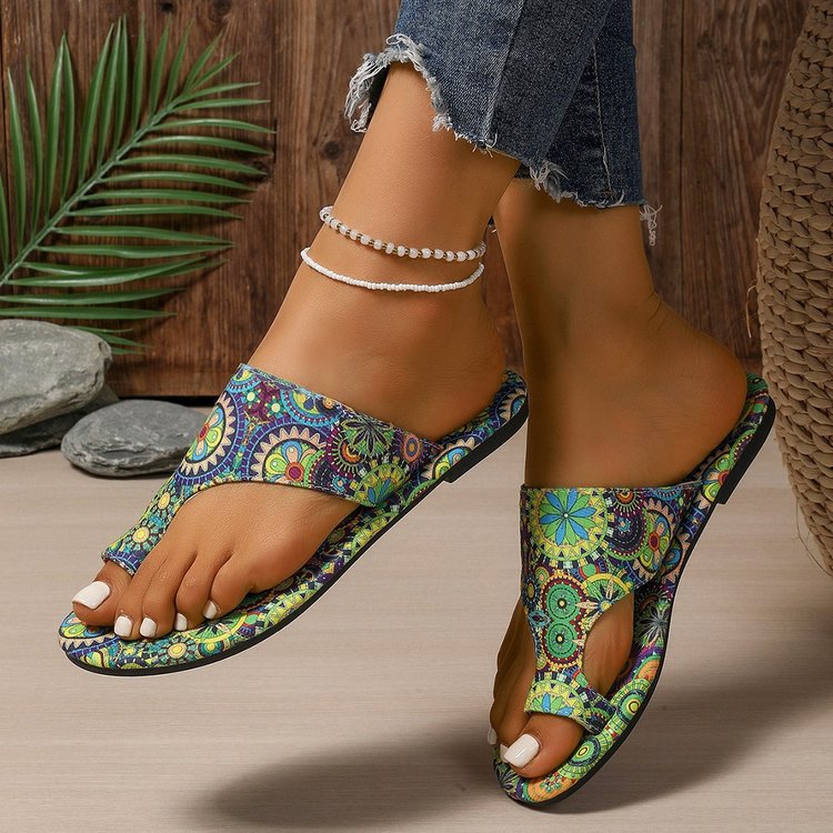 Damen Zehenstegsandalen mit buntem Blumenmuster und rutschfester Sohle Shopnory