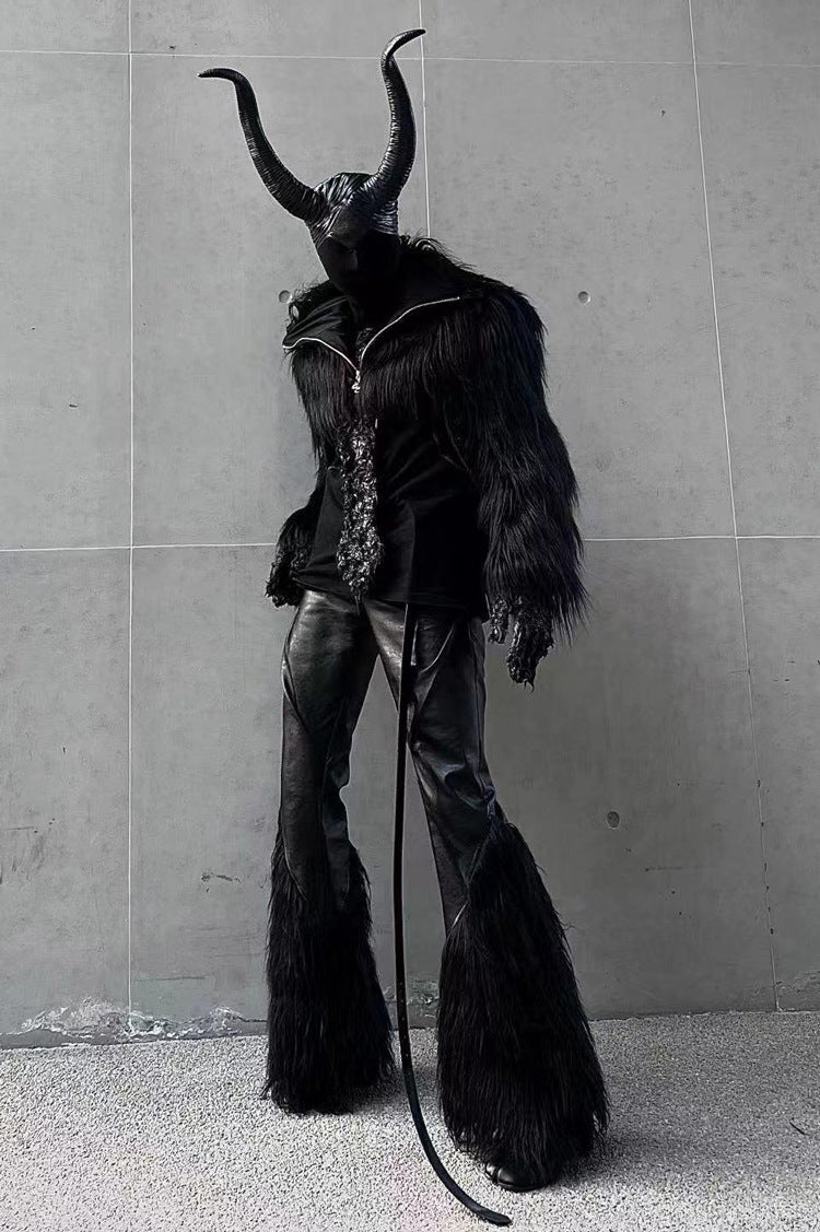 Herren Statement-Kunstpelzjacke mit langen Shaggy-Ärmeln und asymmetrischem Reißverschluss Shop Nory