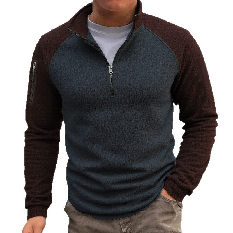 Herren slimfit Halbzip-Pullover mit Raglanärmeln, Waffelstruktur und Ärmeltasche Shop Nory