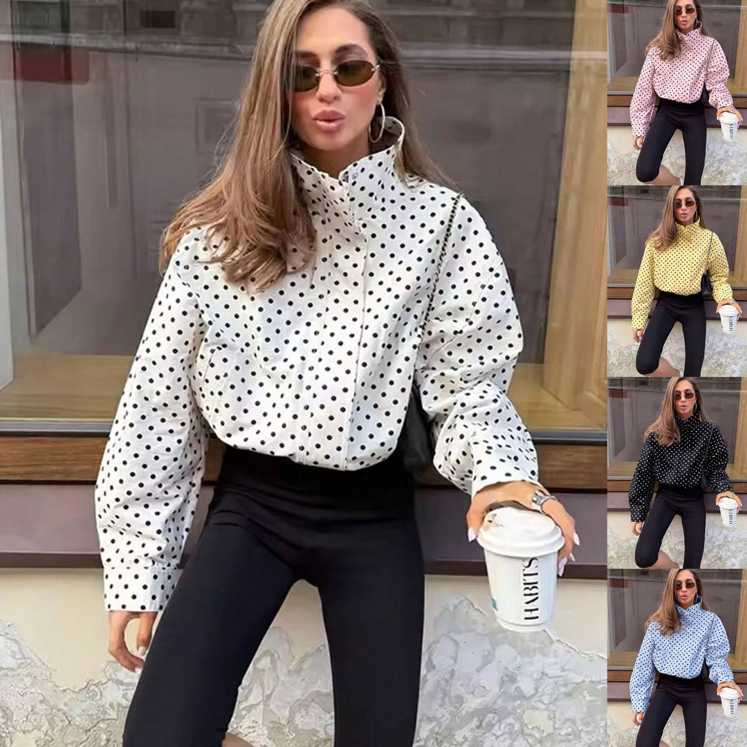 Damen Polka‑Dot Stehkragen‑Bluse mit oversized Ballonärmeln Shop Nory