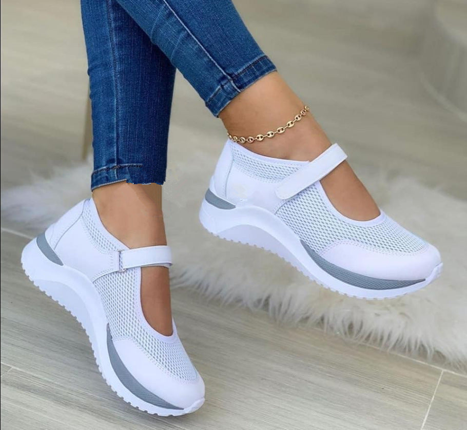 Damen Freizeit-Sneaker mit atmungsaktiver Mesh-Oberfläche und verstellbarem Riemen