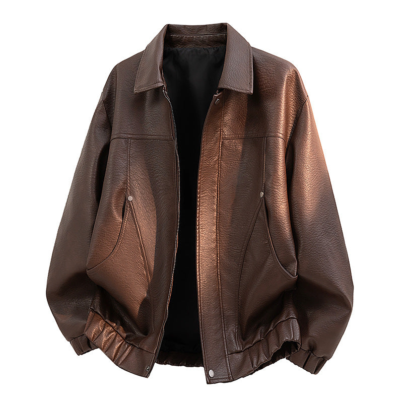 Herren Lässige Kunstlederjacke mit elastischem Bund Shop Nory
