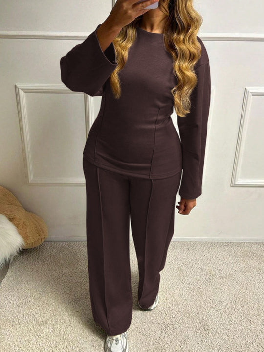 Damen nan weiches Lounge-Set mit tailliertem Sweatshirt, formgebenden Nahtdetails und weitem Palazzohosen-Bein Shop Nory