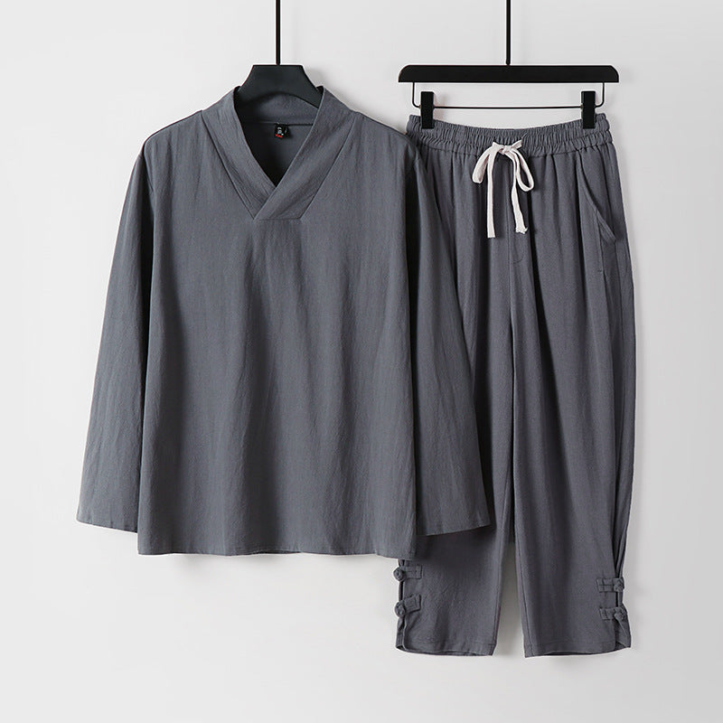 Herren Lockeres Loungewear-Set mit V-Notch-Stehkragen und Kordelzug-Hose Shop Nory