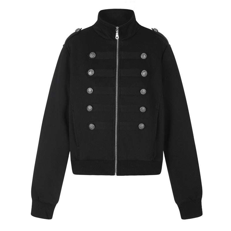 Unisex Sweatjacke im Military-Look mit doppelter Knopfleiste Shop Nory
