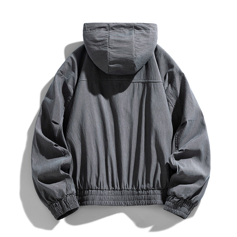 Herren Oversize Canvas-Utility-Kapuzenjacke mit versteckter Druckknopfleiste und Reißverschlusstaschen Shop Nory