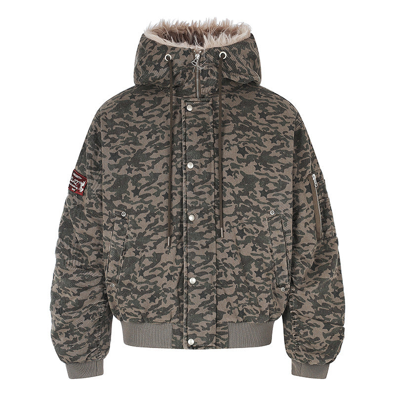 Damen gesteppte Bomberjacke mit Kunstfellkapuze, Tunnelzug und Utility‑Taschen Shop Nory