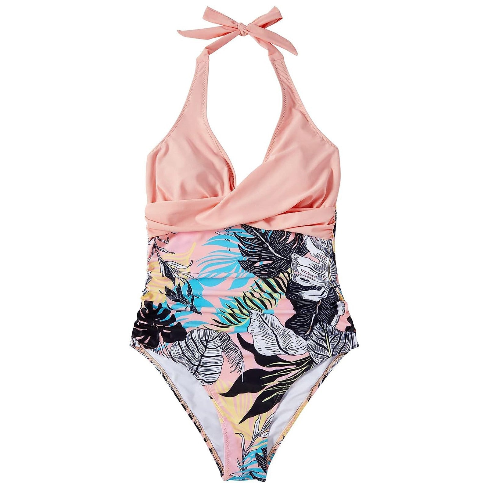 Damen Einteiler Badeanzug mit floralem Wickel-Design und verstellbaren Trägern