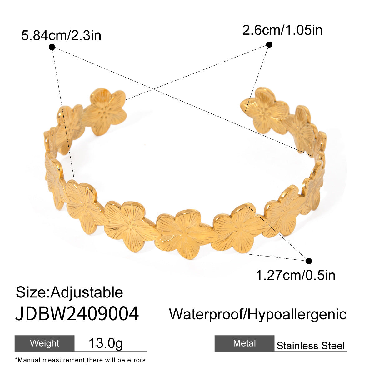 Damen Offenes Armband mit floralem Design aus rostfreiem Edelstahl Shop Nory