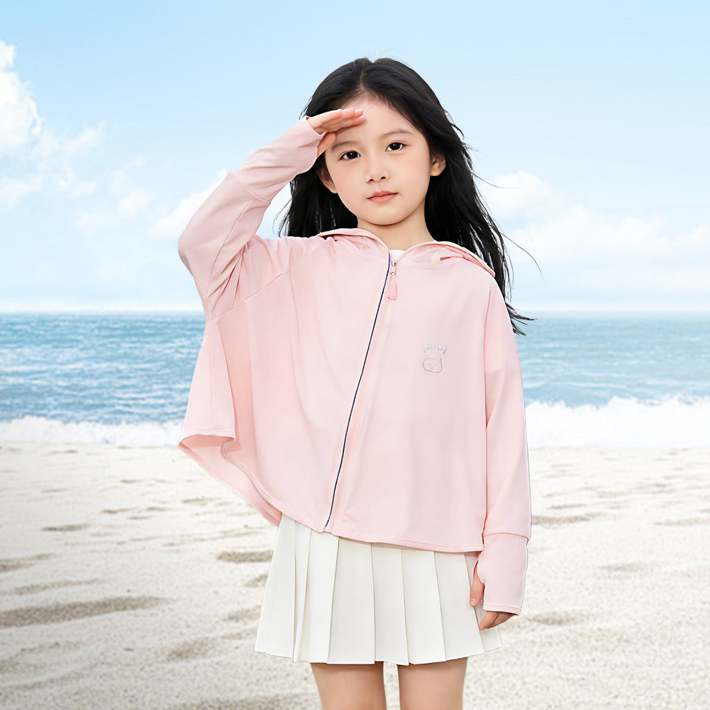 Damen nan leichte Kinder-Sonnenjacke mit Kapuze, atmungsaktivem Material und UV-Schutz  Shopnory