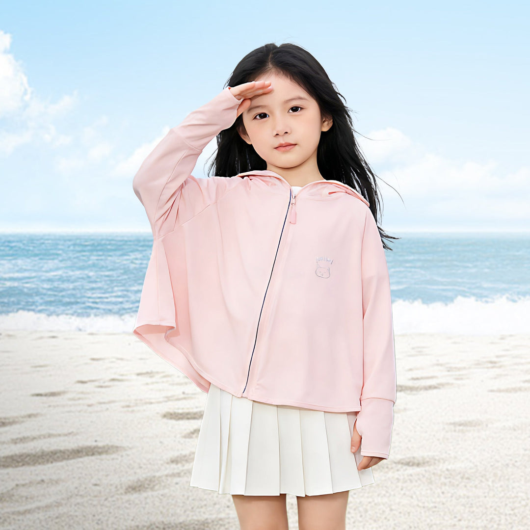 Damen nan leichte Kinder-Sonnenjacke mit Kapuze, atmungsaktivem Material und UV-Schutz  Shopnory