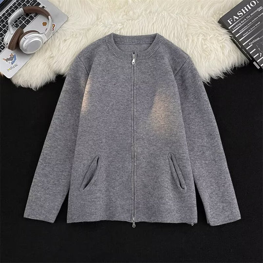 Damen Kurz geschnittene Feinstrick-Cardigan mit durchgehendem Reißverschluss und Eingrifftaschen Shop Nory
