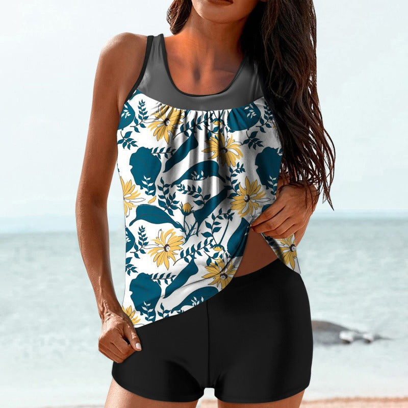 Damen Tankini-Set mit floralem Oberteil und sportlichem Hosenansatz Shopnory