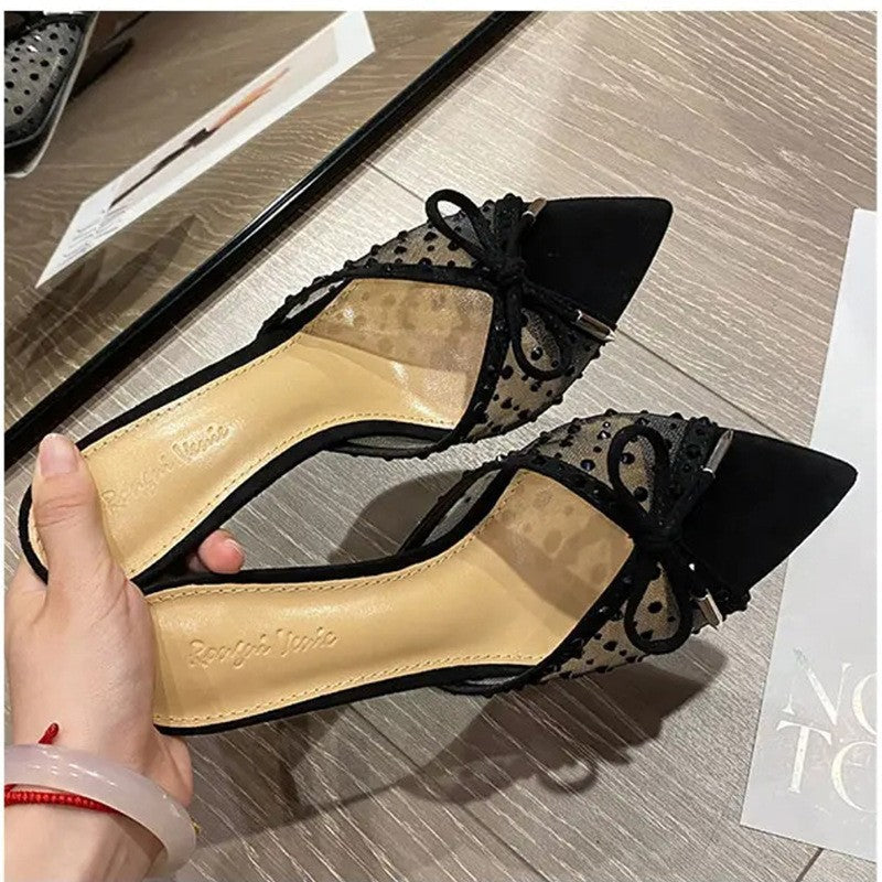 Damen elegante Mules mit zierlicher Schleifenverzierung und funkelnden Akzenten