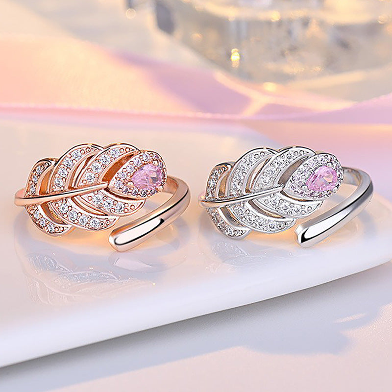 Damen Offener Ring mit kunstvollem Federdesign Shop Nory