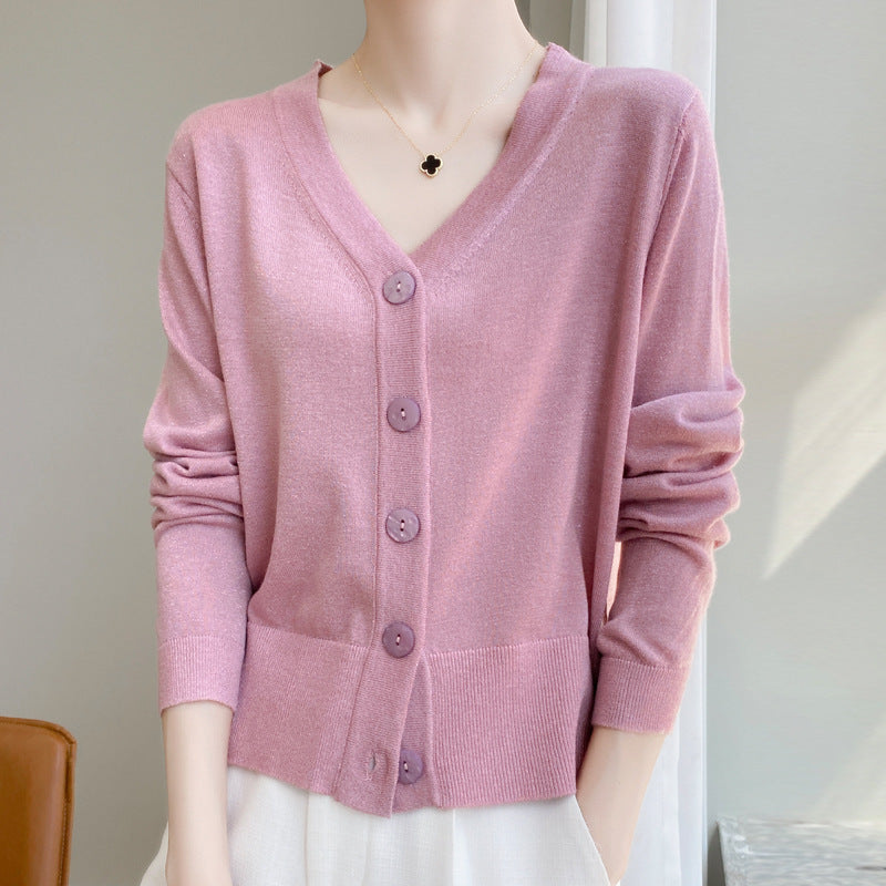 Damen Leichter V‑Ausschnitt-Cardigan mit seitlichem Saumschlitz und geripptem Bund Shop Nory