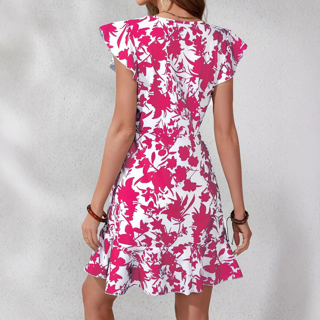 Damen Festliches A-Linien Kleid mit Rüschendetails und floralem Muster Shopnory