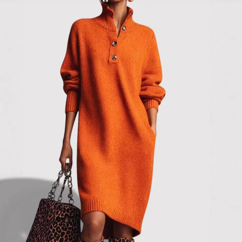 Damen Bequemes Strickkleid mit Knopfdetails