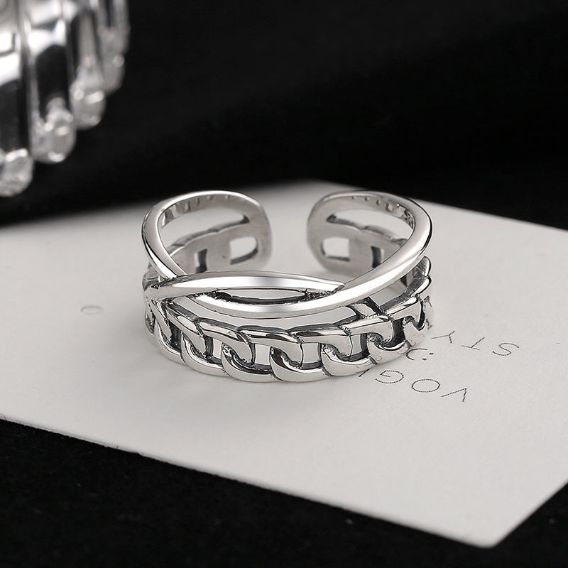 Damen Offener Ring mit facettiertem Kettenmotiv Shop Nory