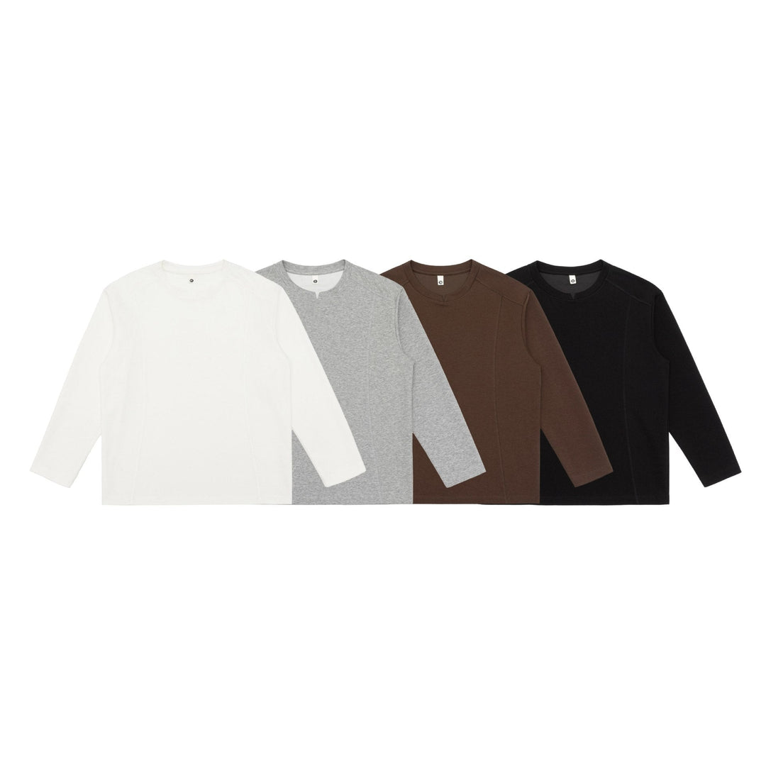 Damen Feines Baumwoll-Langarmshirt mit geradem Saum und Ziernaht-Detail Shop Nory