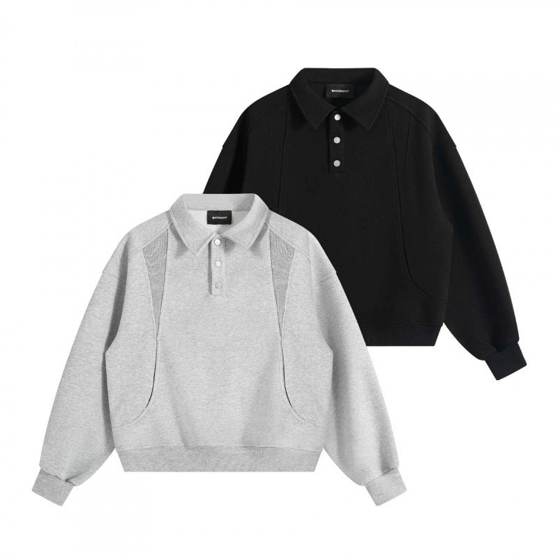 Unisex Boxy-Polo-Sweatshirt mit Henley-Knopfleiste, Raglanärmeln und Eingrifftaschen Shop Nory