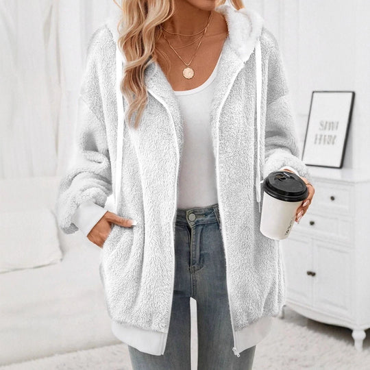Damen Kuschelige Teddy-Fleece-Kapuzenjacke mit Reißverschluss und Oversized-Schnitt Shop Nory