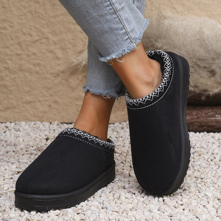 Damen Gefütterte Velours‑Slipper mit gestricktem Schaftbund und profilierter Plateausohle Shop Nory