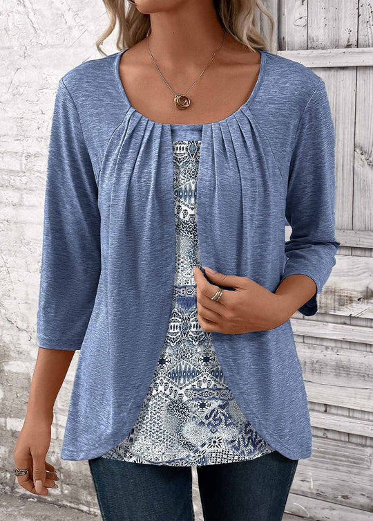 Damen Zweiteilige Tunika im Lagenlook mit Faltenpasse und 3/4-Ärmeln Shop Nory