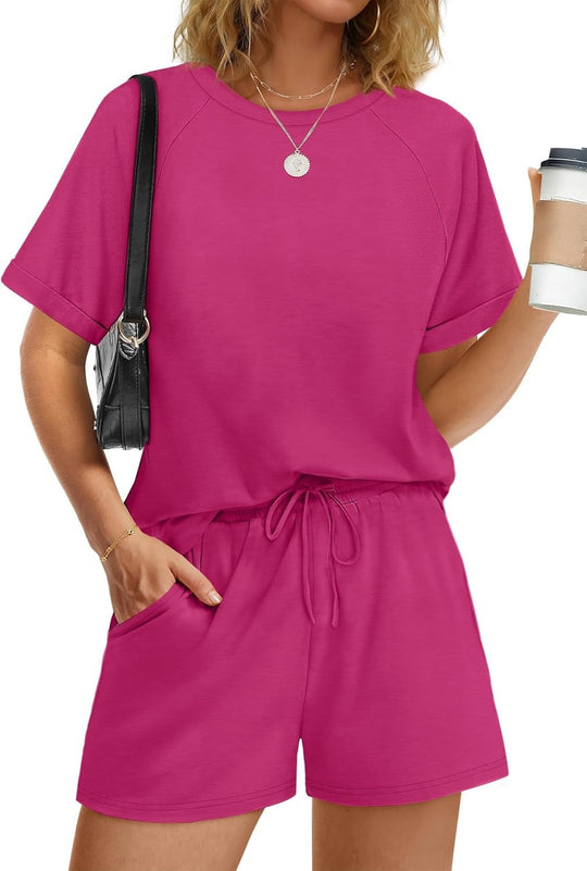 Damen lässiger Kombi aus T-Shirt und Shorts mit elastischem Bund