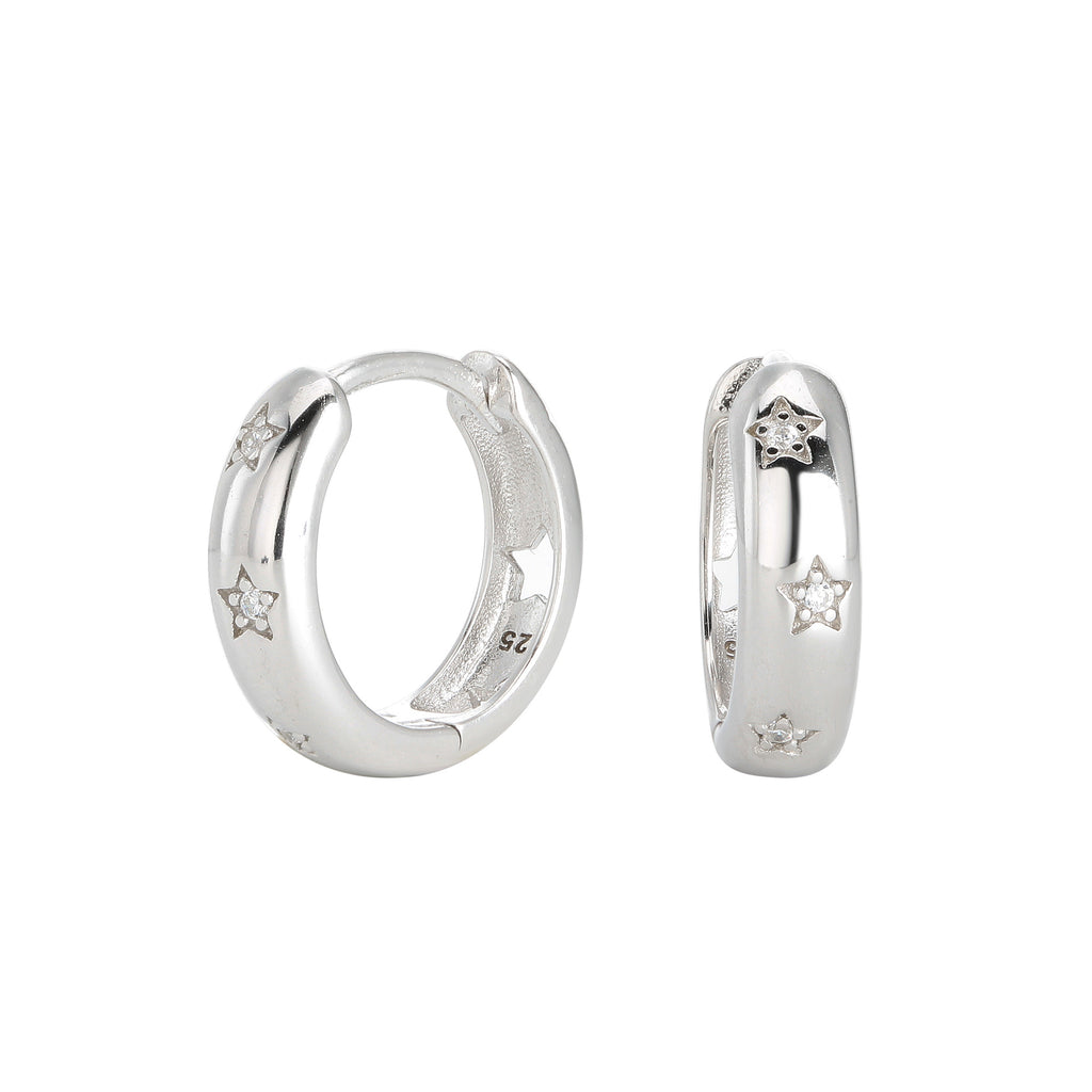 Damen Creolen mit funkelnden Zirkon-Sternen aus hochwertigem 925 Sterling Silber Shop Nory