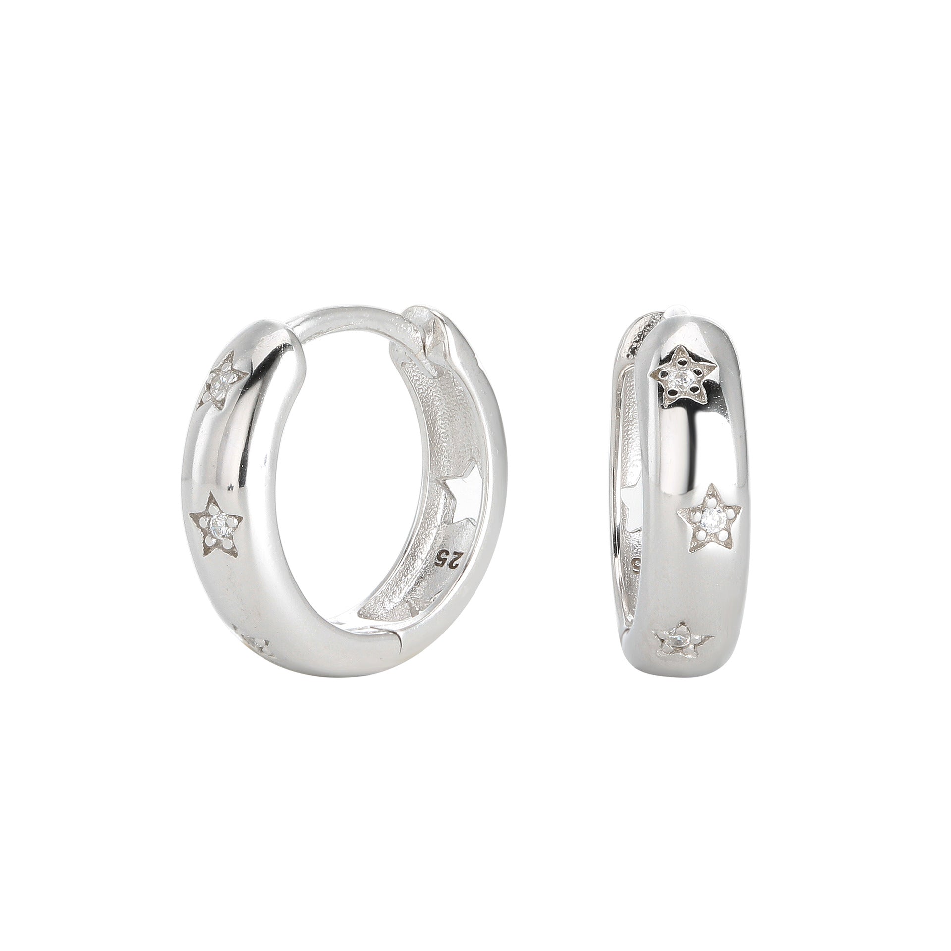 Damen Creolen mit funkelnden Zirkon-Sternen aus hochwertigem 925 Sterling Silber Shop Nory
