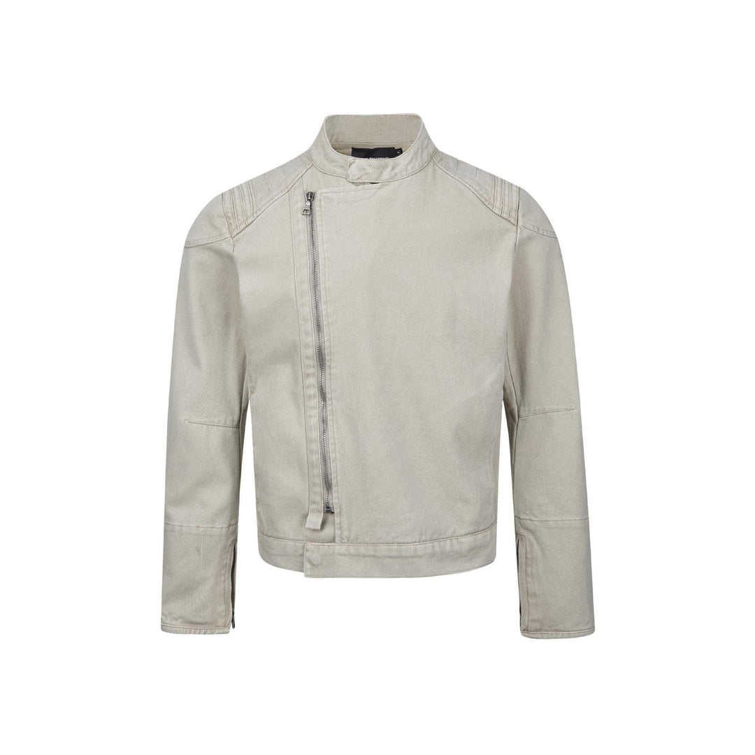 Herren Kurz geschnittener asymmetrischer Canvas-Bikerblouson mit Funnelkragen und Reißverschluss-Detail Shop Nory