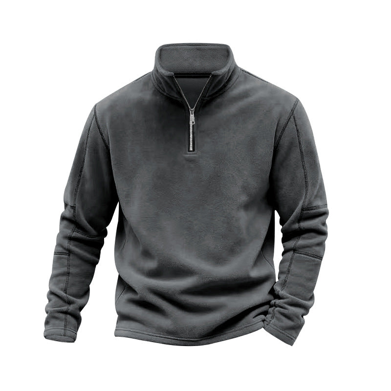 Herren nan leichter Fleece-Pullover mit halbem Reißverschluss und Stehkragen