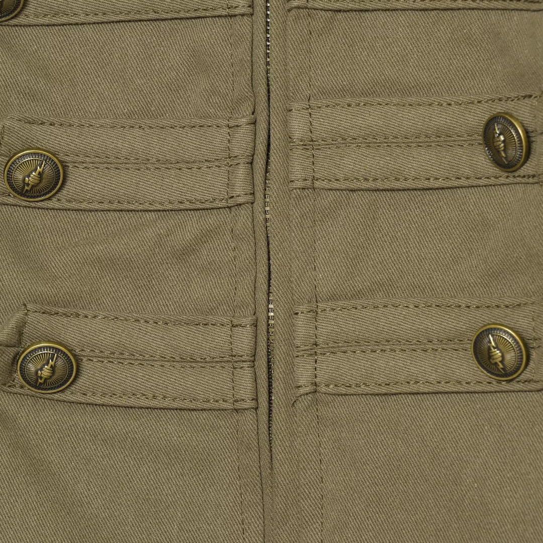 Damen Taillierte Militärinspirierte Kurzjacke mit Stehkragen und Zierknopfleisten Shop Nory