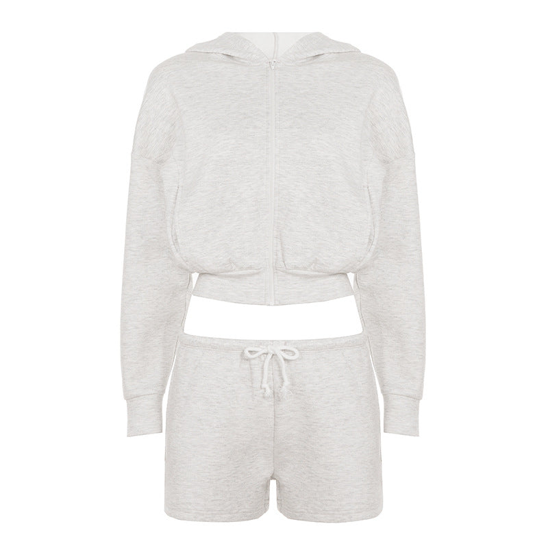 Damen nan kurzes Kapuzen-Hoodie und Drawstring-Shorts Lounge-Set mit durchgehendem Reißverschluss und taillenhohem Bindebund Shop Nory