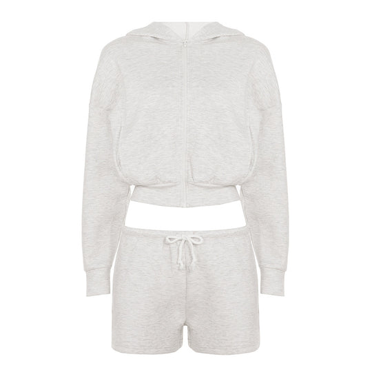 Damen nan kurzes Kapuzen-Hoodie und Drawstring-Shorts Lounge-Set mit durchgehendem Reißverschluss und taillenhohem Bindebund Shop Nory