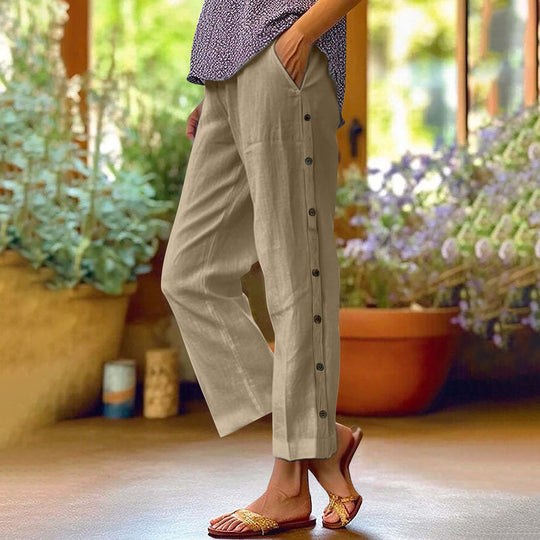 Damen Leichte Relaxed-Hose mit seitlicher Knopfleiste und Eingrifftaschen Shop Nory