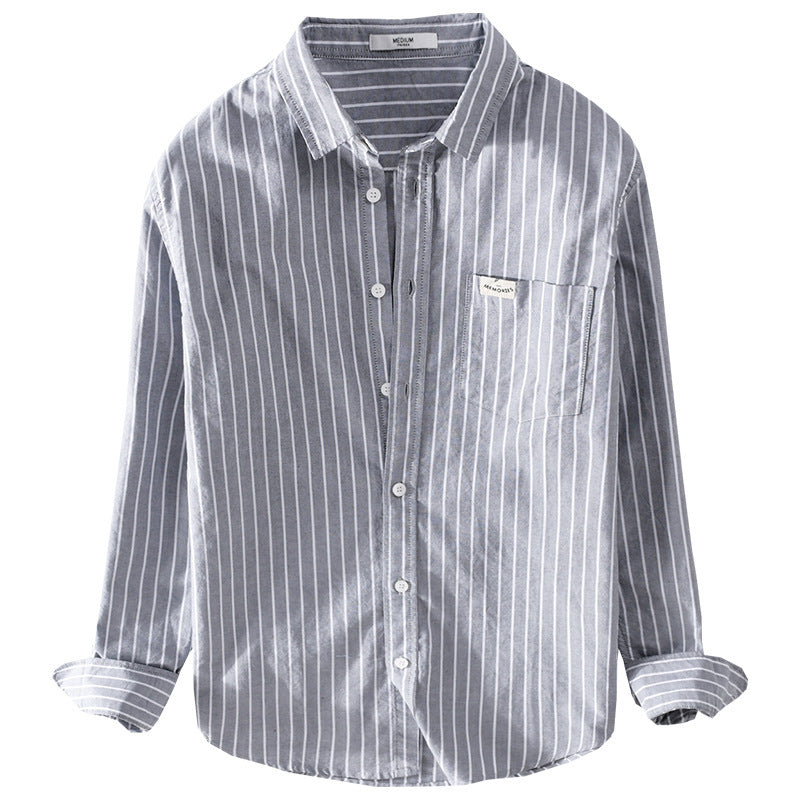 Herren Gestreiftes Layering-Overshirt aus softem Baumwollmix mit Kentkragen und aufgesetzter Brusttasche Shop Nory