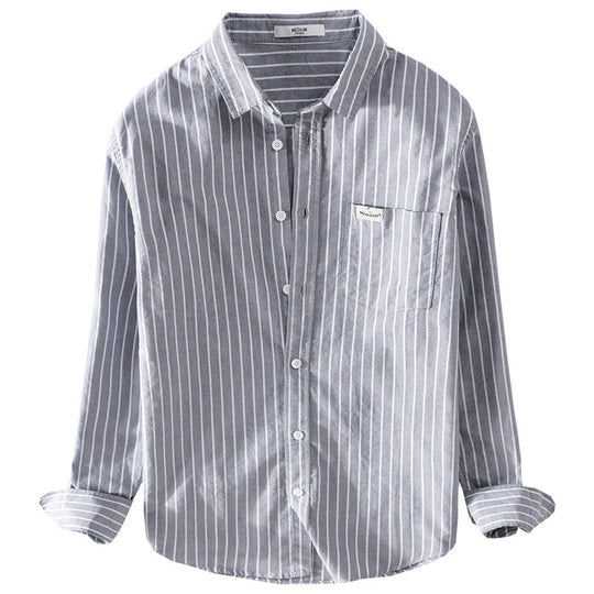 Herren Gestreiftes Layering-Overshirt aus softem Baumwollmix mit Kentkragen und aufgesetzter Brusttasche Shop Nory