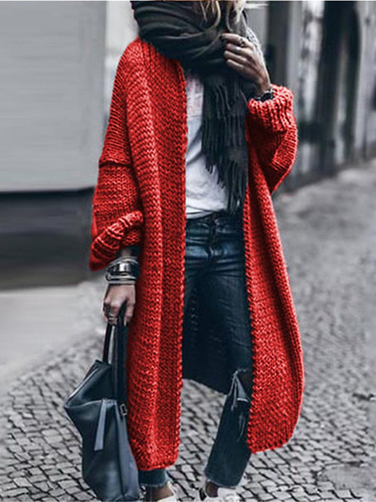 Damen Langer Grobstrick-Mantelcardigan mit überschnittener Schulter und offener Front Shop Nory
