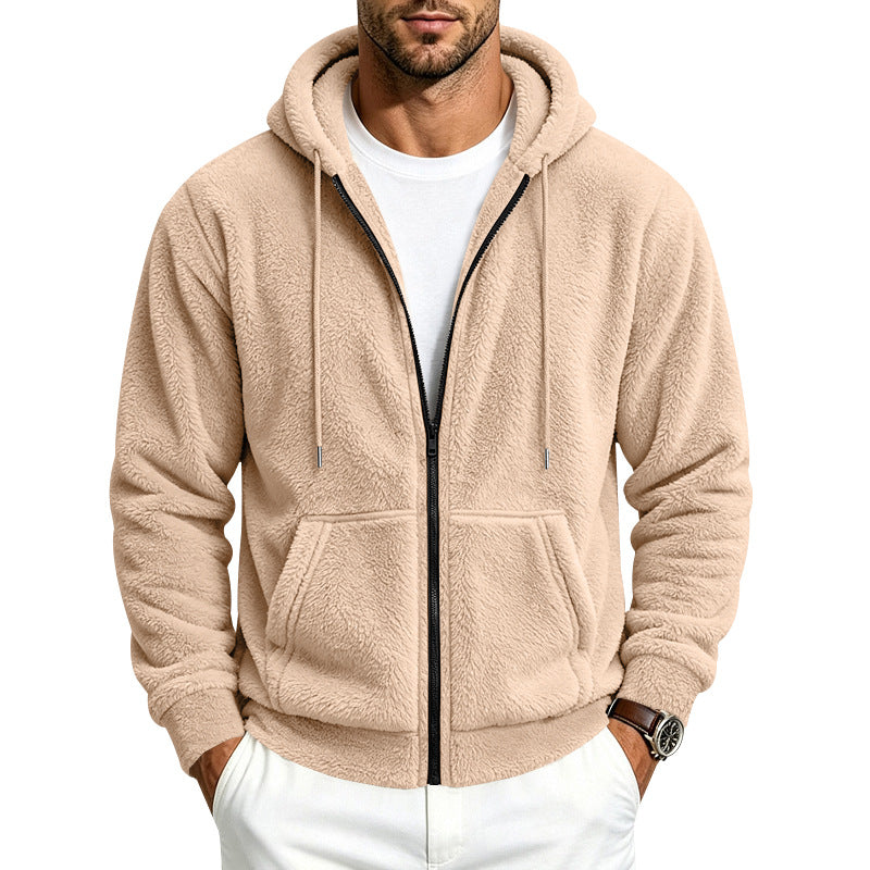 Herren Fleece-Kapuzenjacke mit Teddy-Innenfutter, durchgehendem Reißverschluss und Kängurutaschen Shop Nory