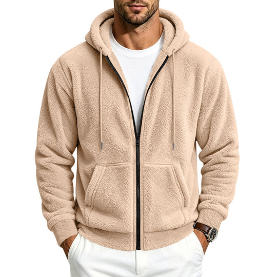 Herren Fleece-Kapuzenjacke mit Teddy-Innenfutter, durchgehendem Reißverschluss und Kängurutaschen Shop Nory