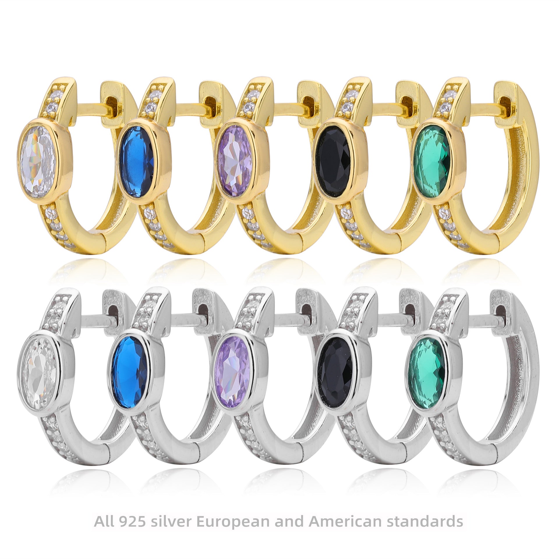 Damen Ohrhänger mit auffälligem ovalem Zirkon und goldfarbener 925er Sterling Silberfassung Shop Nory